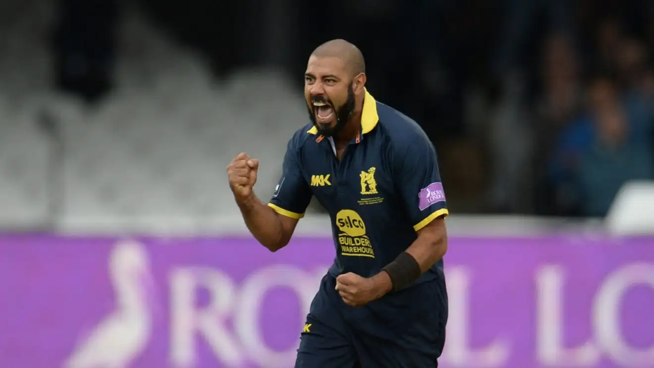 Jeetan Patel celebrates