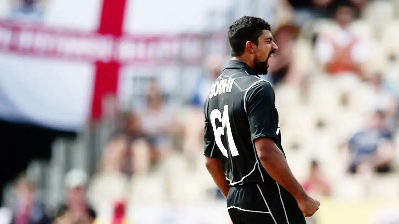 Ish Sodhi celebrates in ODI cricket