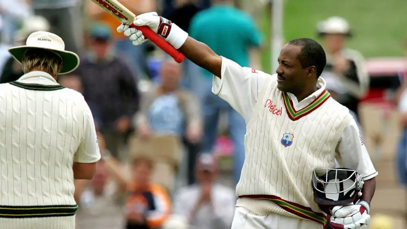 Brian Lara celebrates