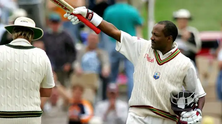 Brian Lara celebrates