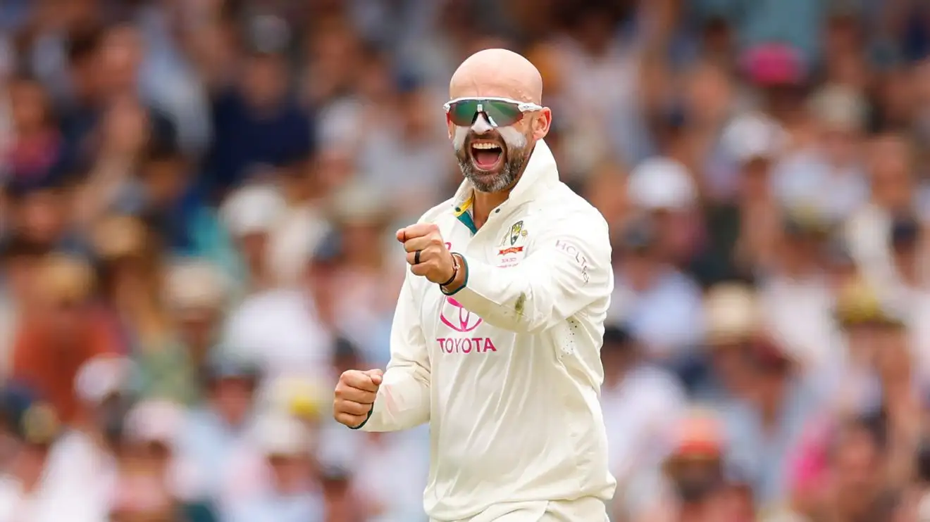 Nathan Lyon celebrates