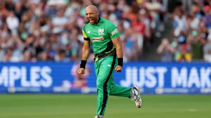 Tymal Mills celebrates