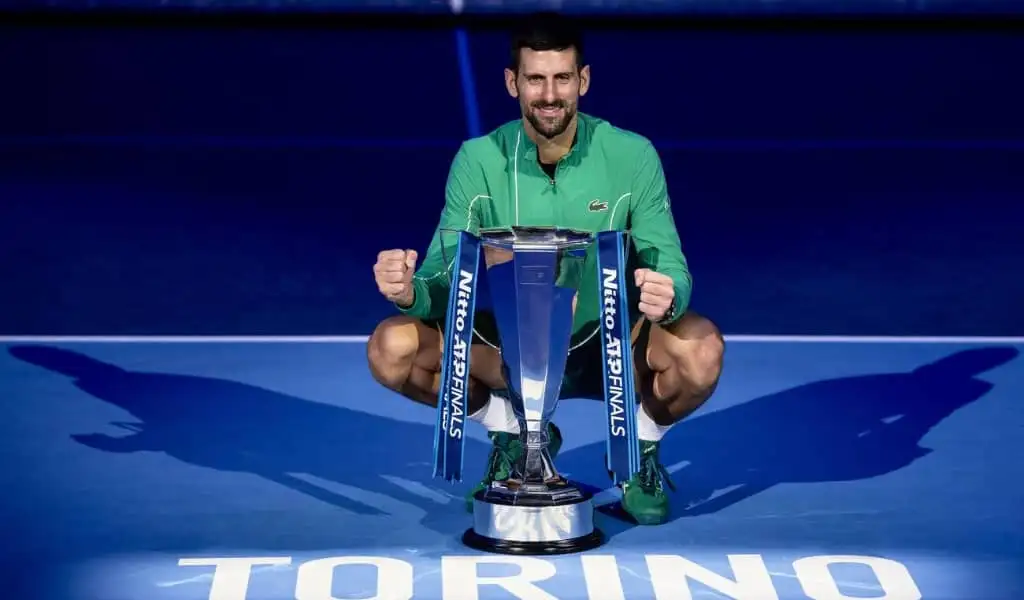 Novak Djokovic celebrates at the 2023 ATP Finals