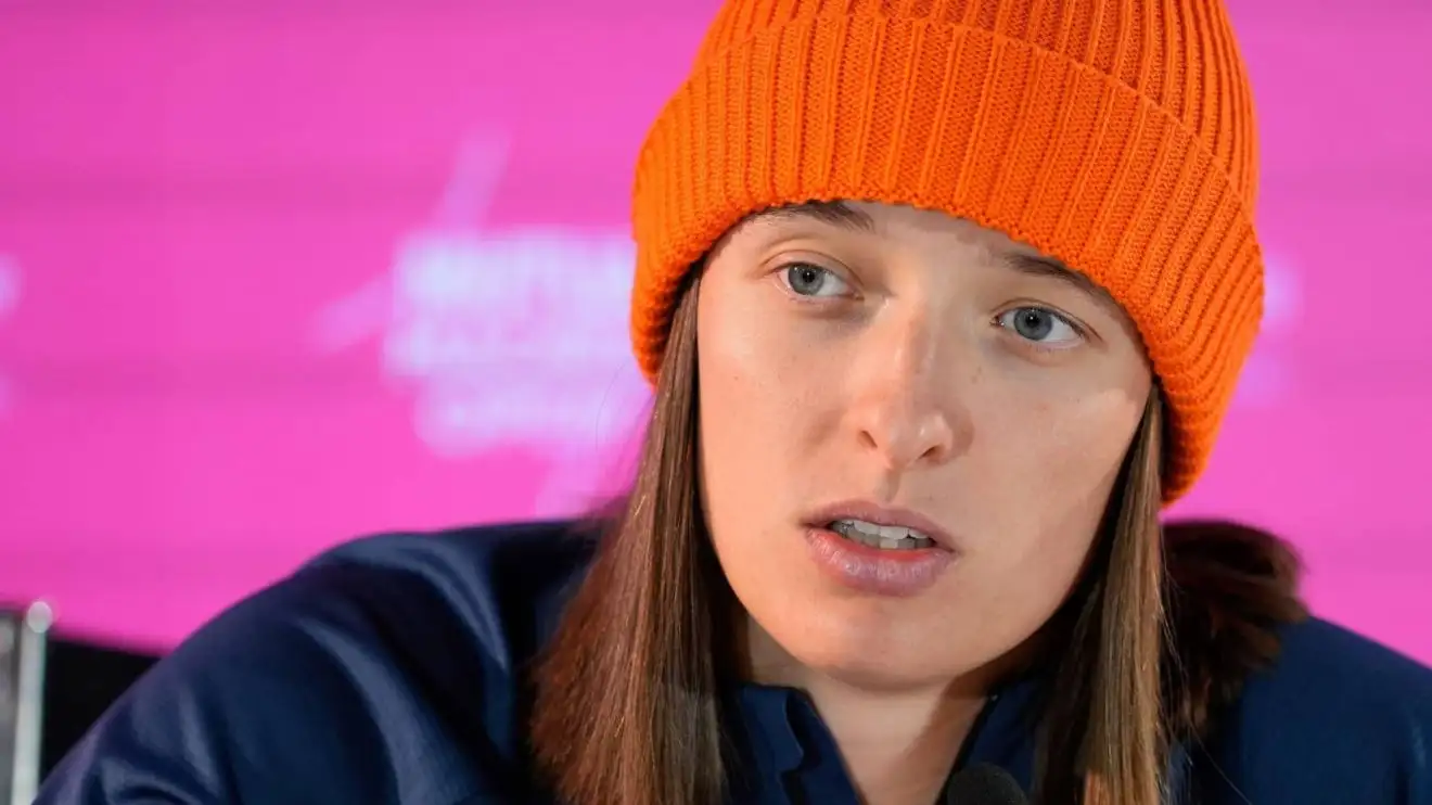 Iga Swiatek of Poland attends her press conference after winning against Madison Keys of United States during the Mutua Madrid Open 2024, ATP Masters 1000 and WTA 1000, tournament celebrated at Caja Magica on Mayo 02, 2024 in Madrid, Spain