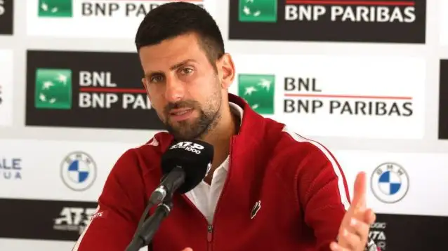 Novak Djokovic speaks to reporters at the Italian Open