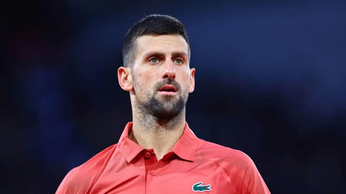 Novak Djokovic reacts during his match at the 2024 French Open