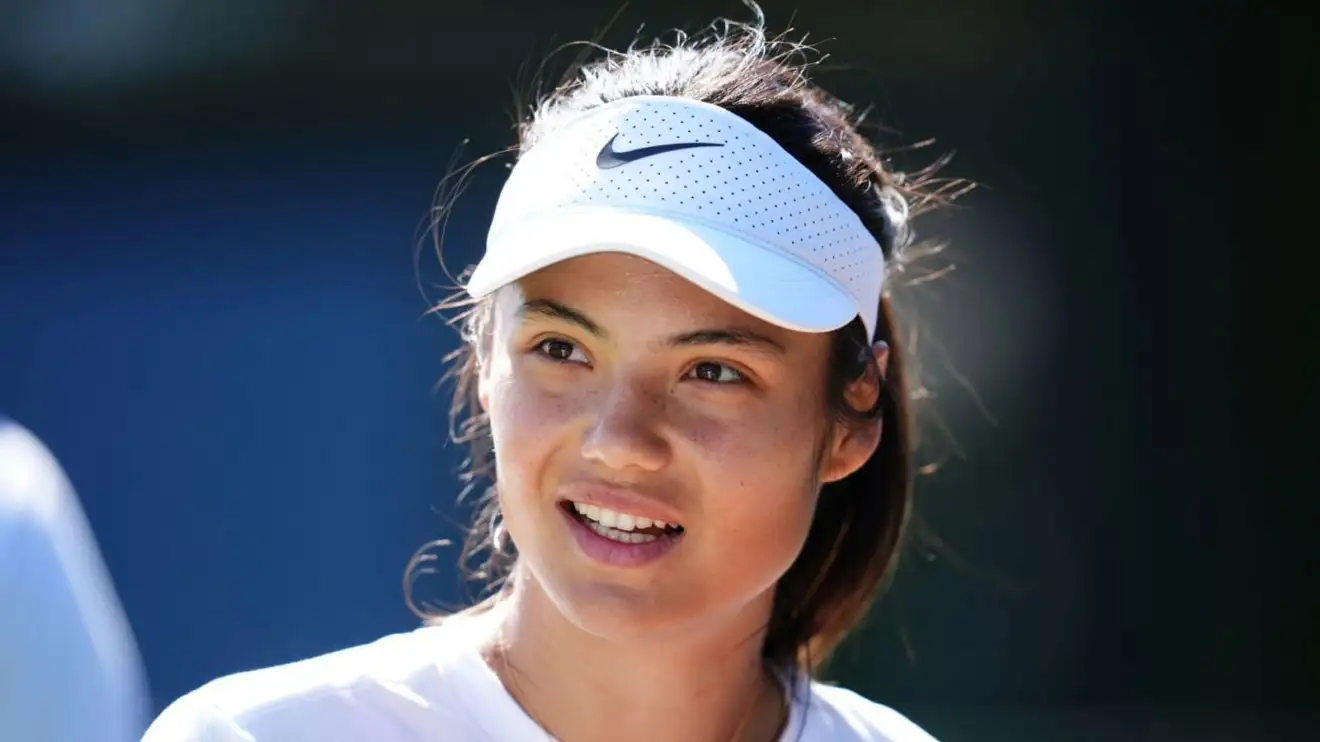 Emma Raducanu during a practice session at Wimbledon in 2024