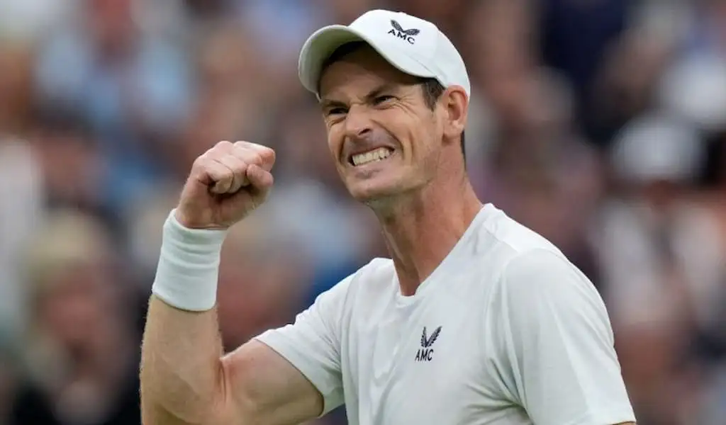 Andy Murray's celebrates winning a point at Wimbledon