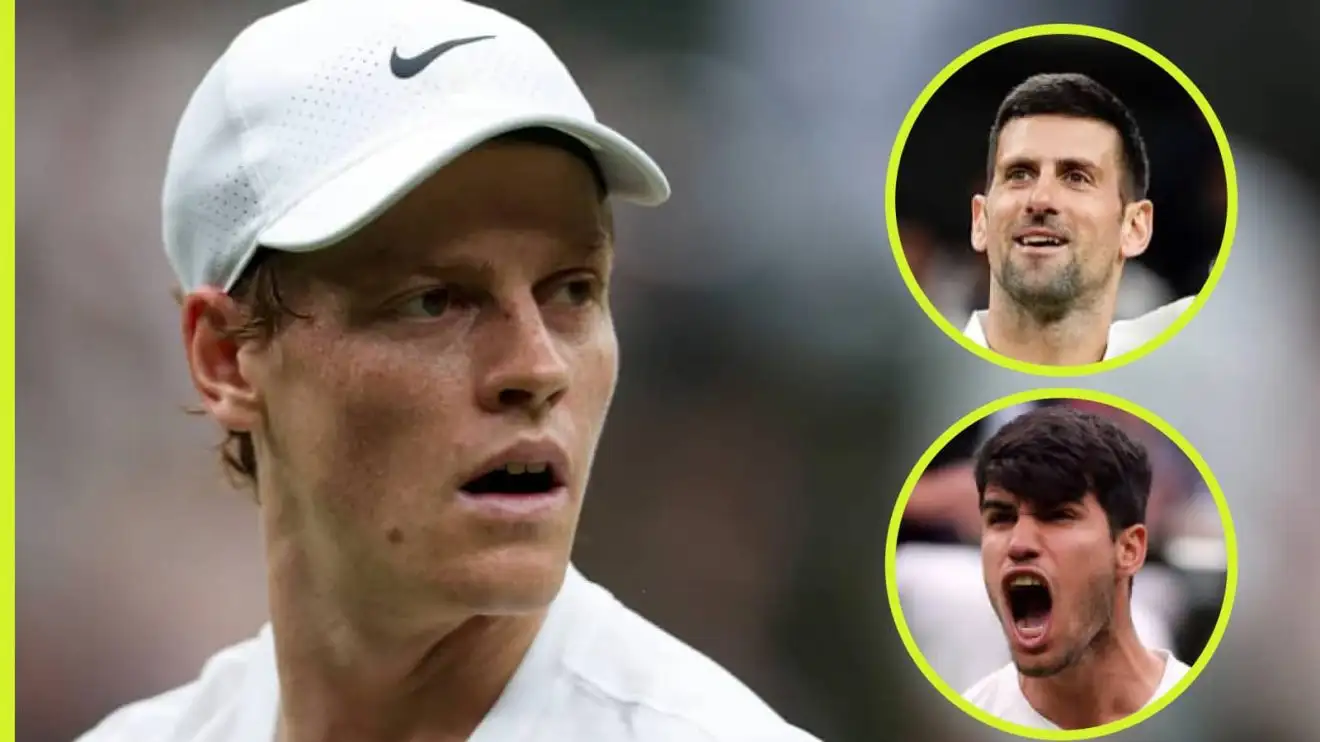 Jannik Sinner, Novak Djokovic and Carlos Alcaraz at Wimbledon in 2024