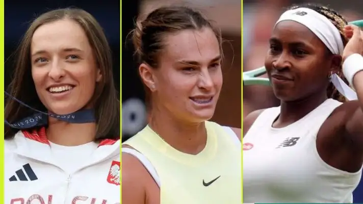 (L-R) Iga Swiatek, Aryna Sabalenka, and Coco Gauff