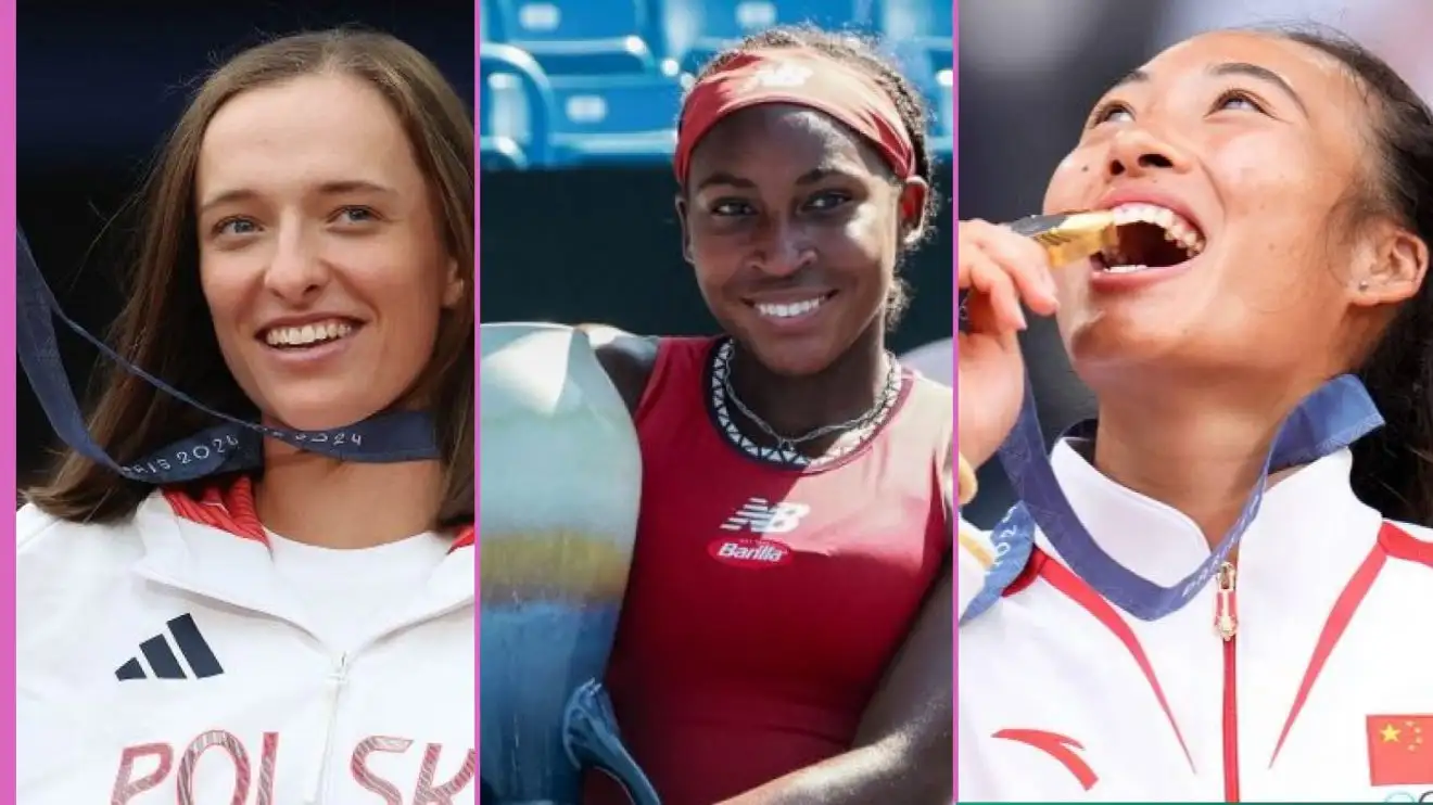 (L-R) Iga Swiatek, Coco Gauff, and Zheng Qinwen