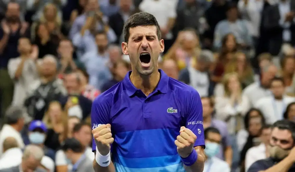 Novak Djokovic celebrates at the 2021 US Open