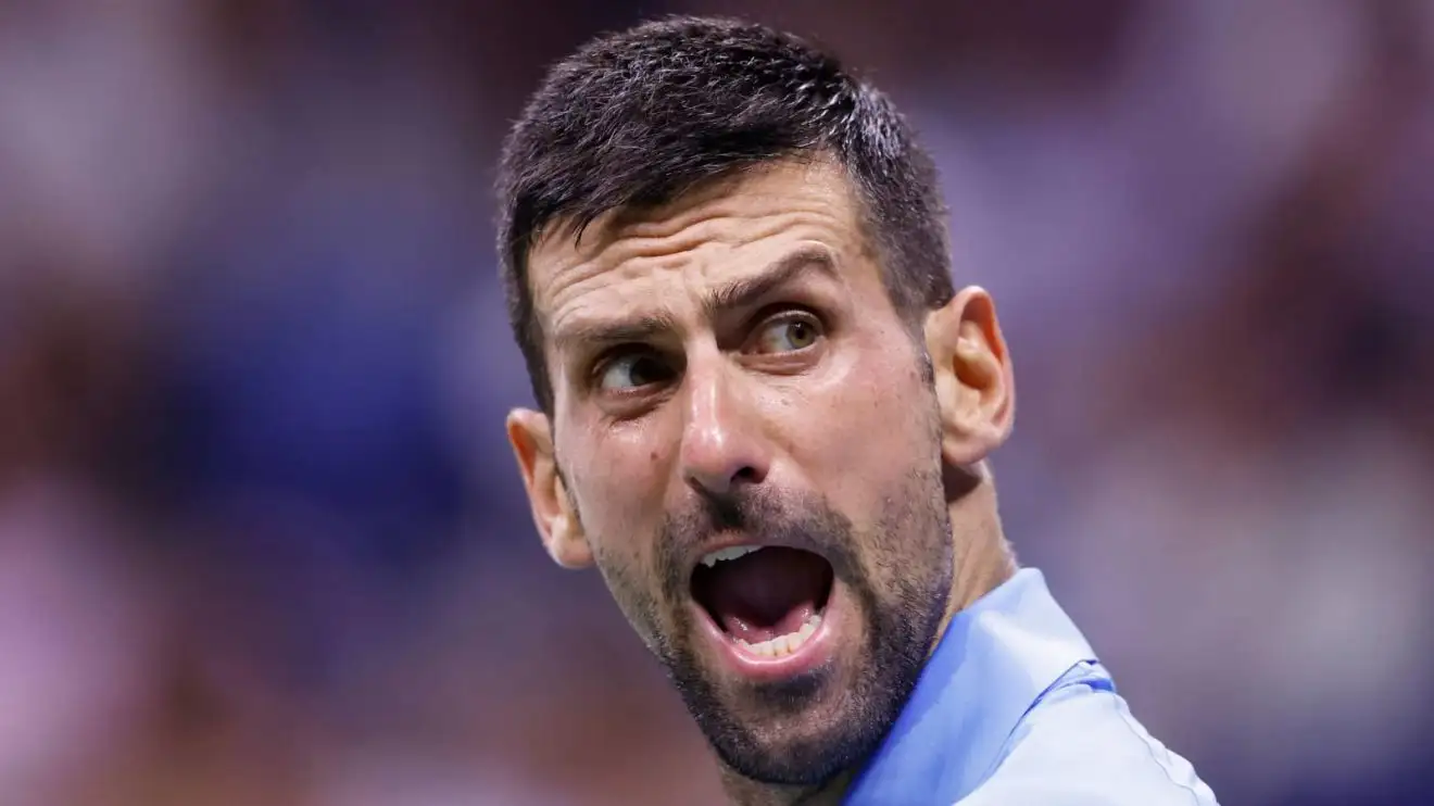 Novak Djokovic reacts to losing a point at the US Open