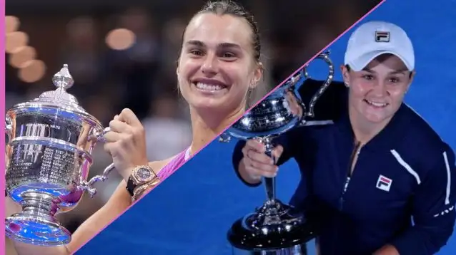 Pictured: Aryna Sabalenka at the 2024 US Open, Ash Barty at the 2022 Australian Open