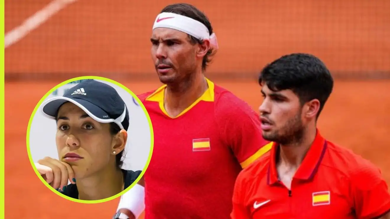 Rafael Nadal and Carlos Alcaraz in action at Paris 2024.