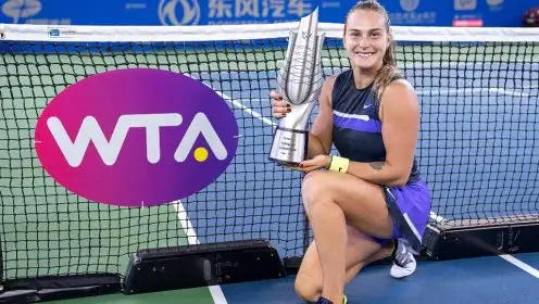 Pictured: Aryna Sabalenka with the 2019 Wuhan Open title.