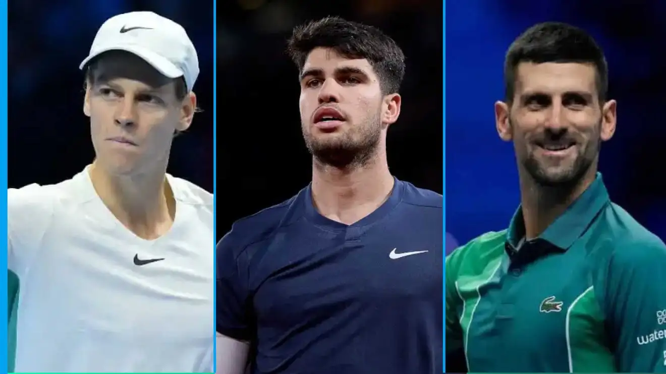 Jannik Sinner, Carlos Alcaraz and Novak Djokovic