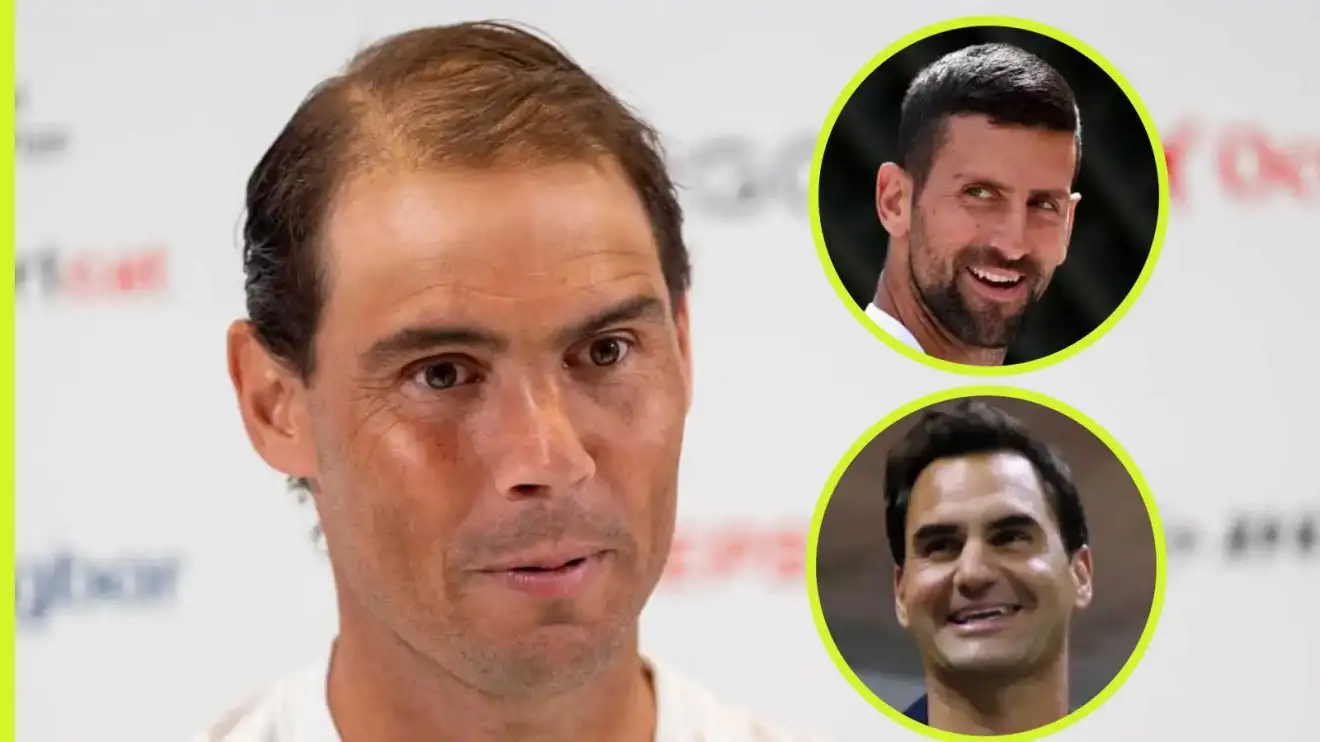 Pictured: Rafael Nadal with Novak Djokovic and Roger Federer