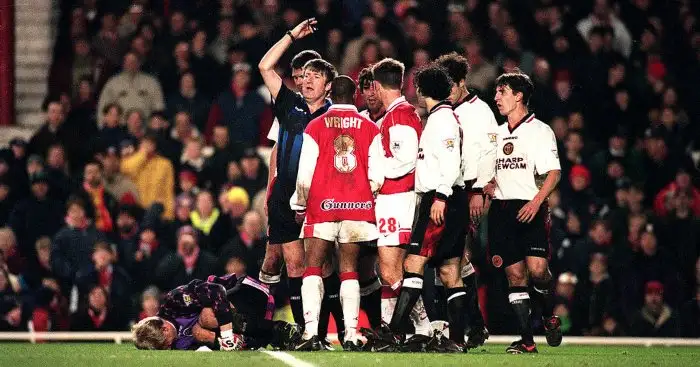 Ian Wright Peter Schmeichel Arsenal Manchester United