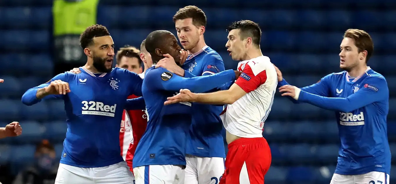 rangers slavia prague tempers flare