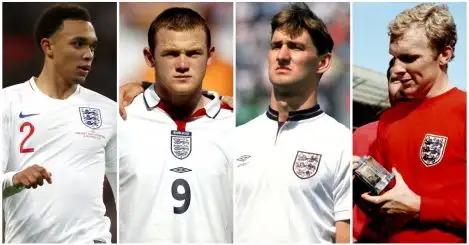 A top-class XI of youngest England players at major tournaments…