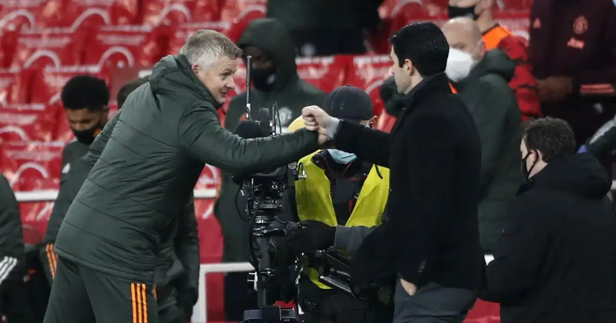 Ole Gunnar Solskjaer and Mikel Arteta fist bump after a Premier League game