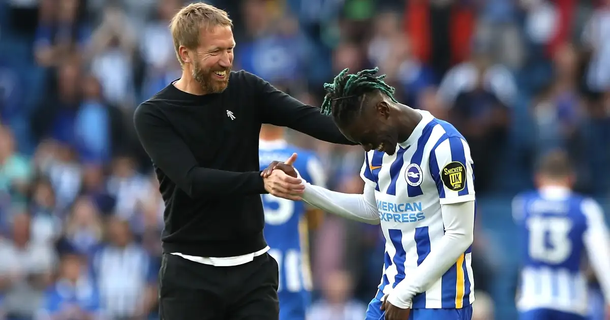Yves Bissouma shakes hands with Graham Potter