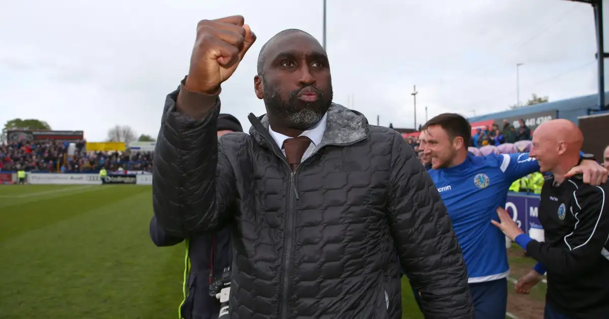 Sol Campbell celebrates at the final whistle