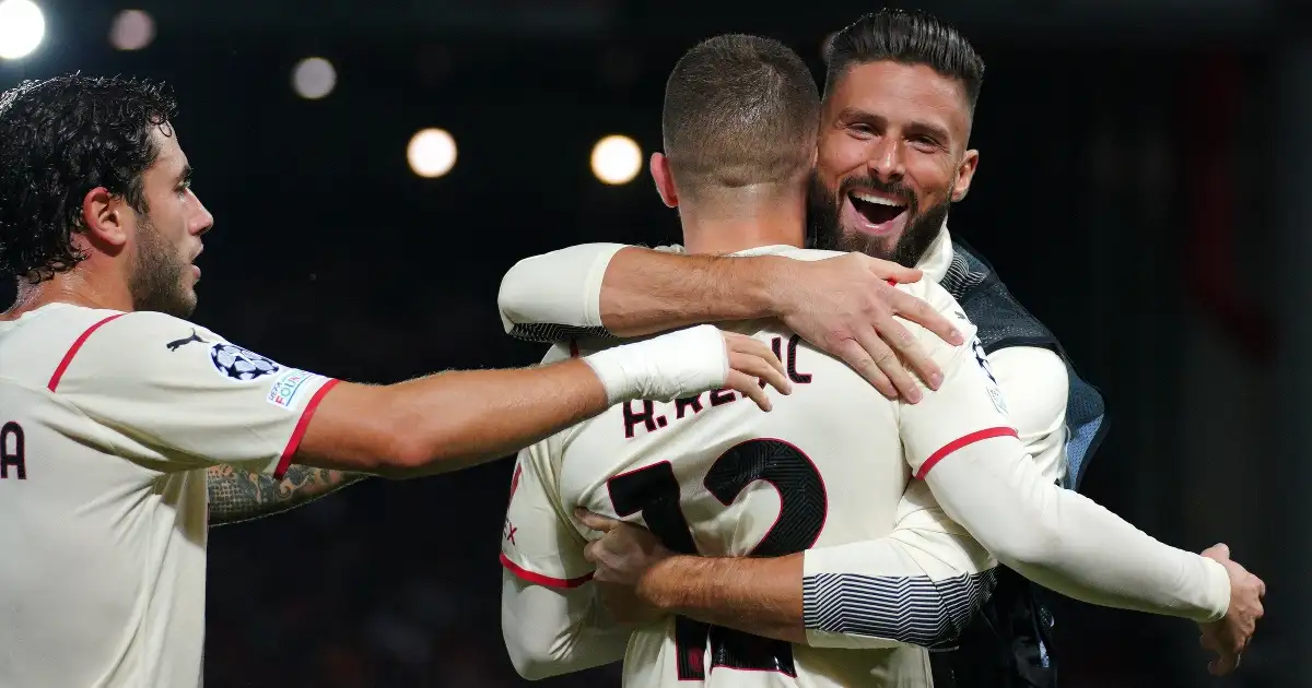 AC Milan striker Olivier Giroud celebrates a goal