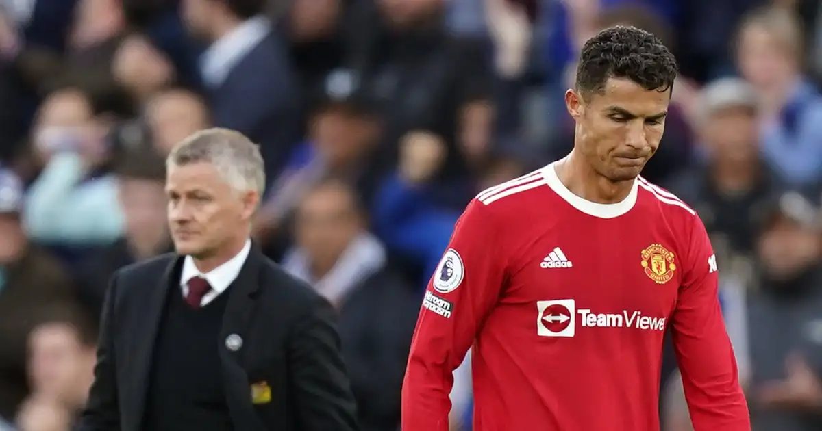 Ole Gunnar Solskjaer and Cristiano Ronaldo walk off the pitch dejected