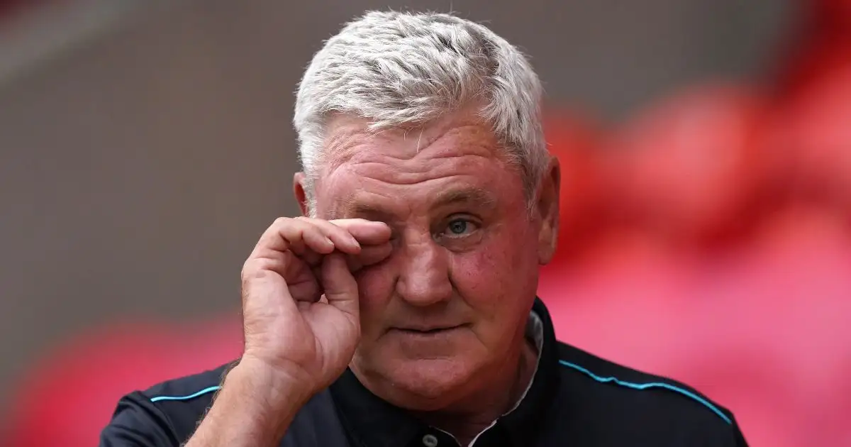 Newcastle boss Steve Bruce rubbing his eye