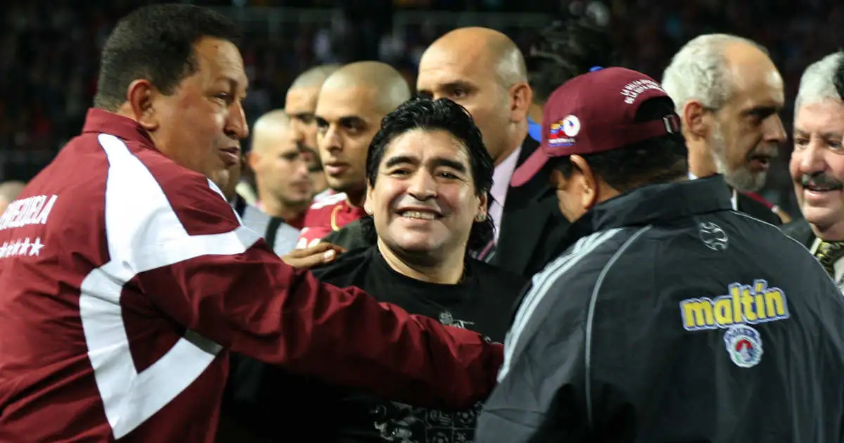 Diego Maradona with Hugo Chavez and Evo Morales