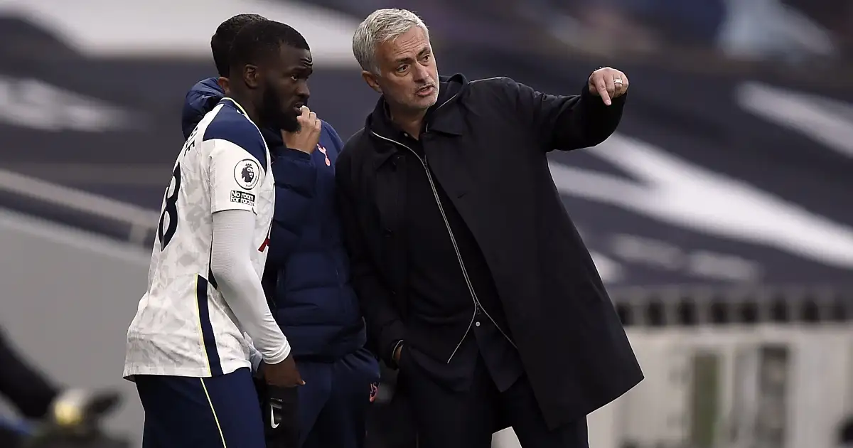 Jose Mourinho gives Tanguy Ndombele instructions
