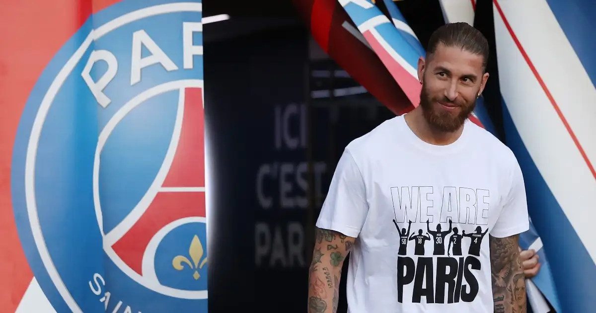 Sergio Ramos being presented as a PSG player