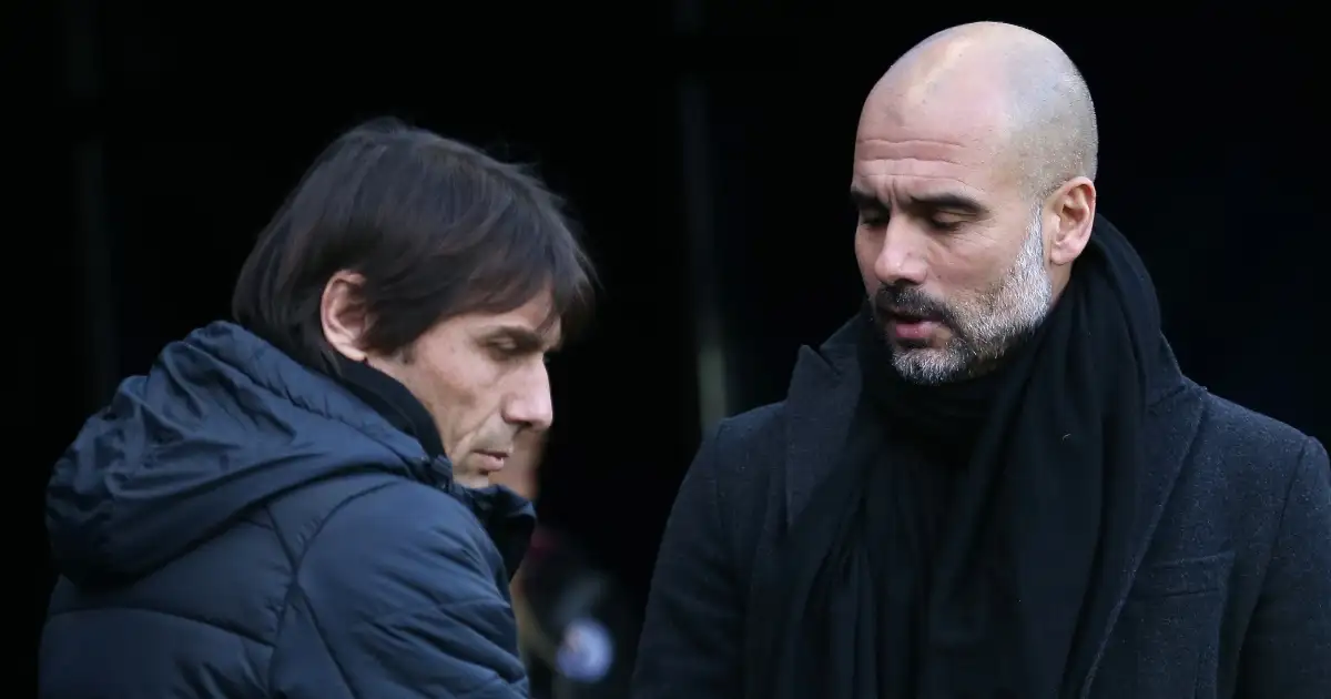 Pep Guardiola shakes hands with Antonio Conte