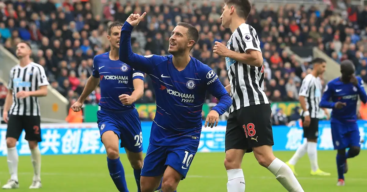 Newcastle target Eden Hazard celebrates his goal