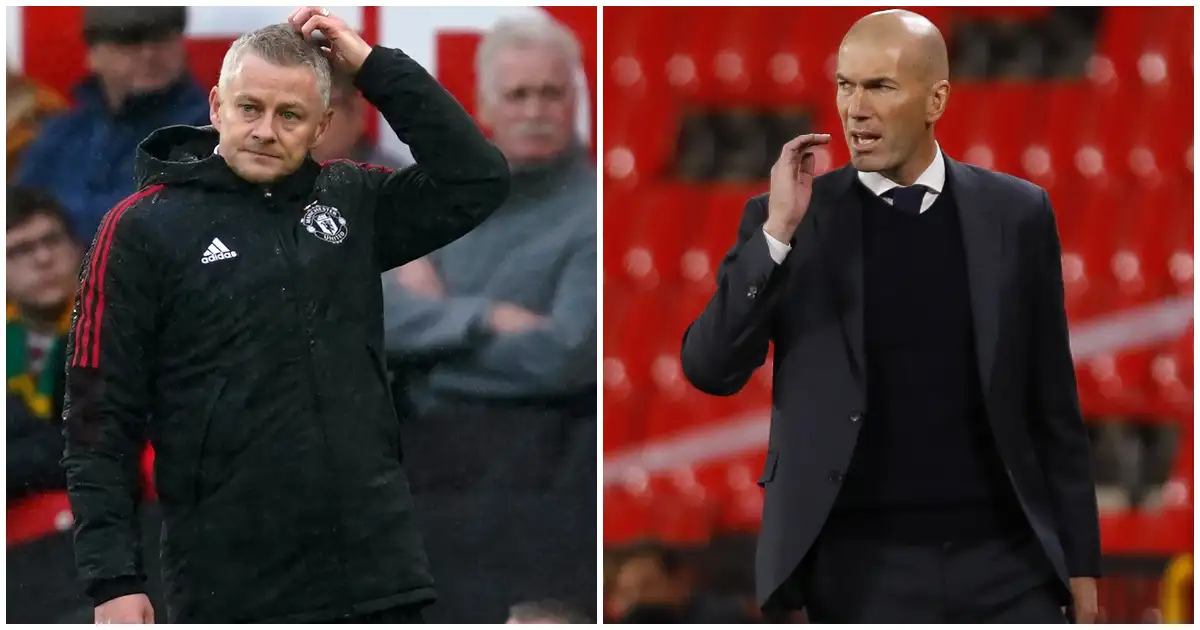 Ole Gunnar Solskjaer is under pressure at Man Utd but Zinedine Zidane seems unlikely to replace him.