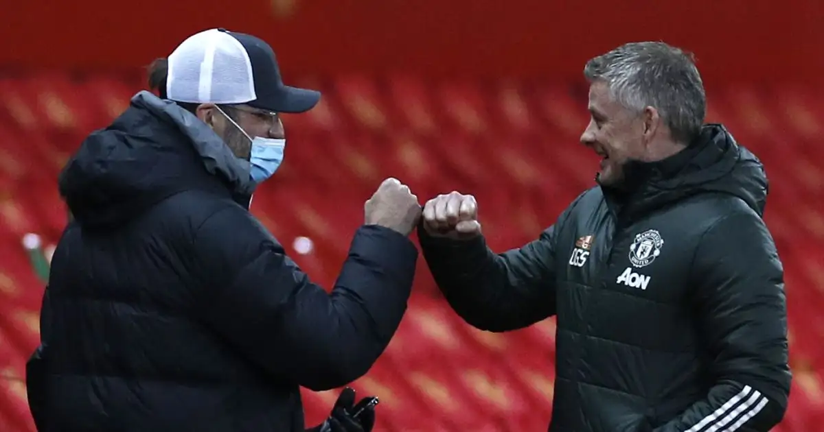 Jurgen Klopp and Ole Gunnar Solskjaer bump fists before Liverpool and Manchester United meet in the FA Cup