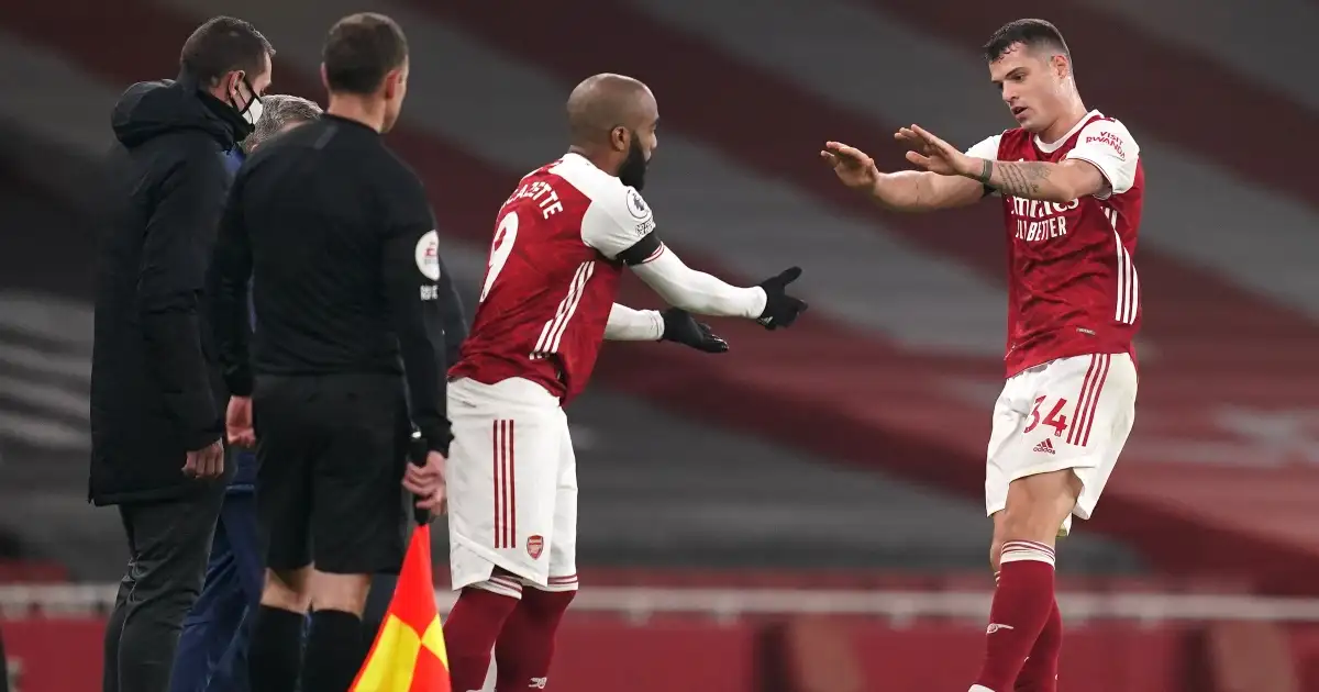 Arsenal midfielder Granit Xhaka being substituted