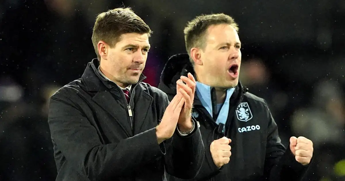 Aston Villa boss Steven Gerrard celebrates victory at Crystal Palace