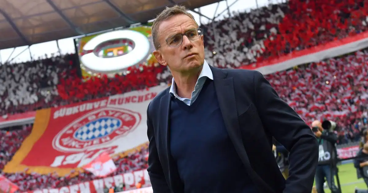 New Man Utd boss Ralf Rangnick looks at his bench