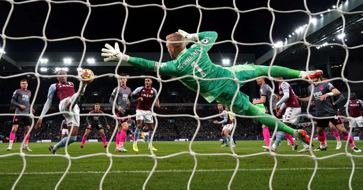 Ezri Konsa scores an equaliser for Aston Villa against Leicester