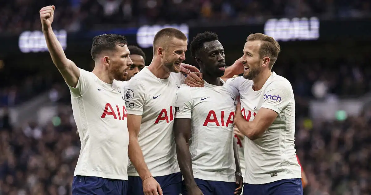 Spurs players celebrate Davinson Sanchez's goal against Norwich City