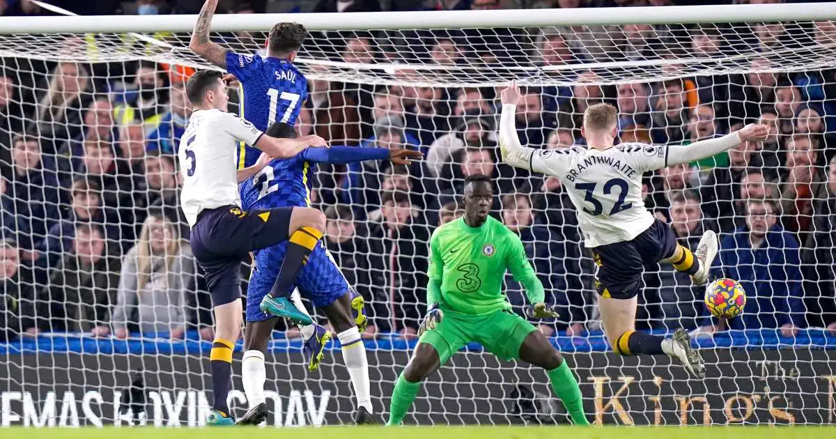 Jarrad Branthwaite equalises for Everton against Chelsea in the Premier League