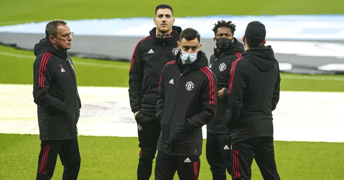Ralf Rangnick and Manchester United players ahead of the Premier League game at Newcastle