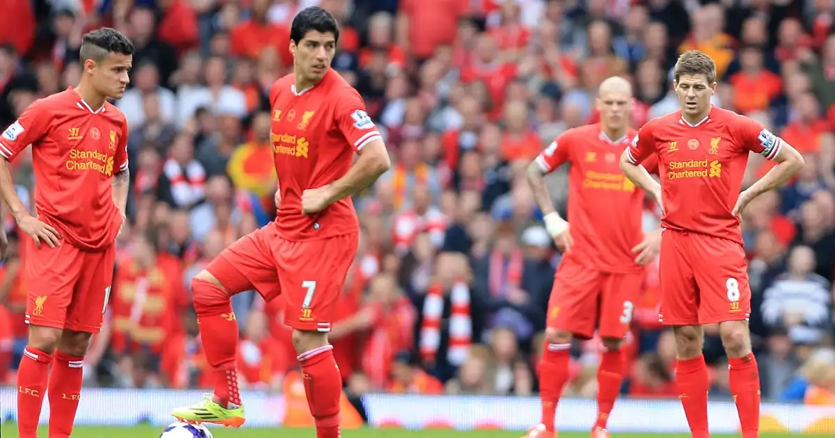 Liverpool trio Luis Suarez, Philippe Coutinho and Steven Gerrard look glum