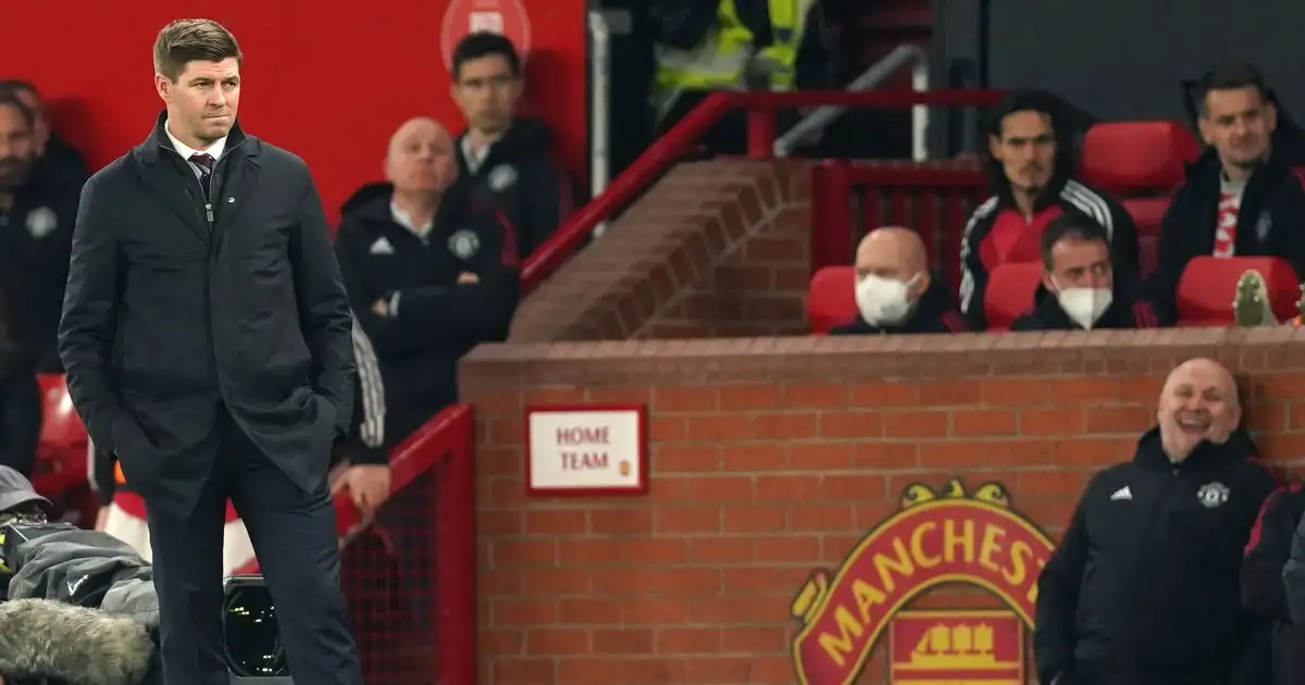 Aston Villa manager Steven Gerrard watches on