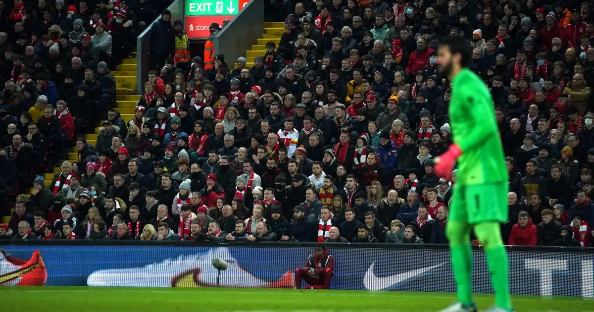 Liverpool goalkeeper Alisson watches the game during play