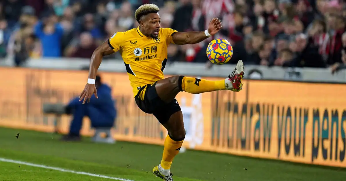 Wolves Adama Traore in action against Brentford