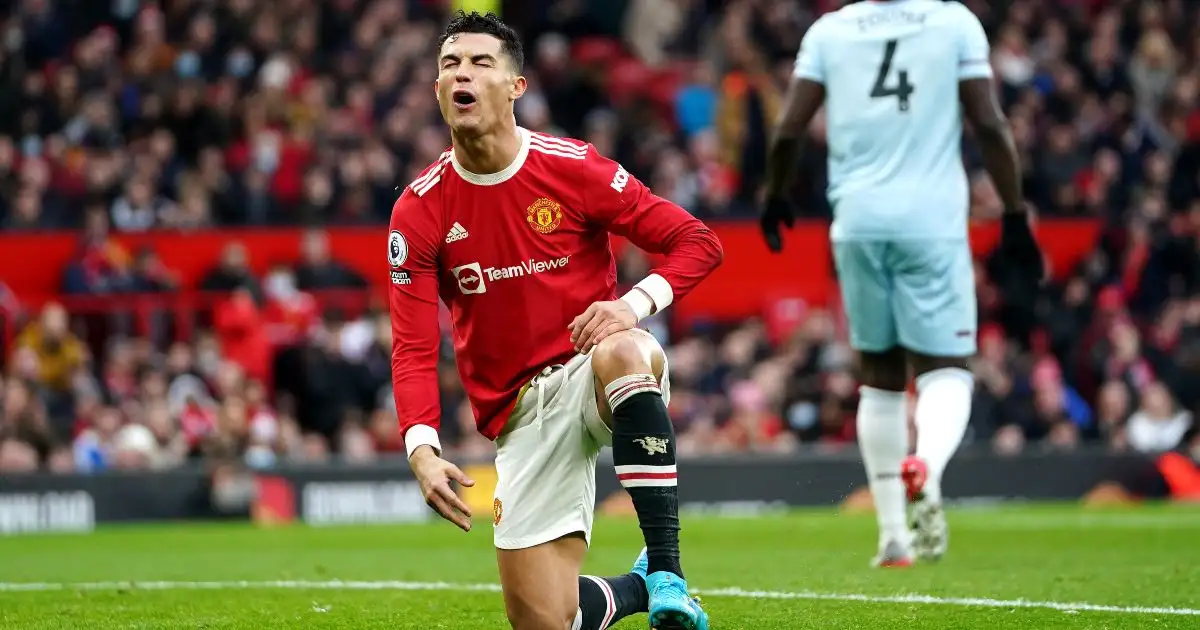 Man Utd striker Cristiano Ronaldo shows his fristration